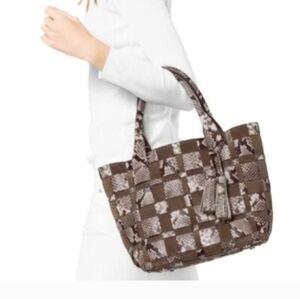 MICHAEL Kors Vivian Woven Leather Medium Tote Dark Dune MSRP$528